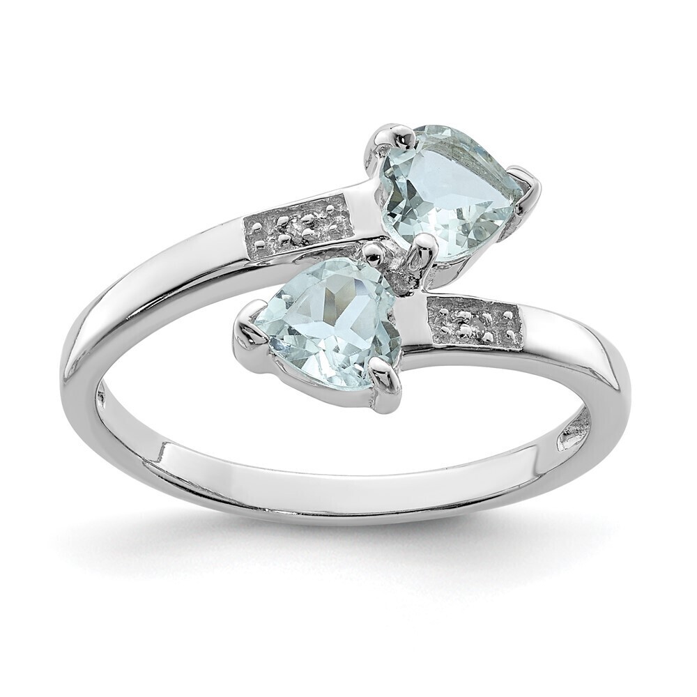 Kazi Luxury Sterling Silver Rhodium Aqua & Diamond Heart Ring